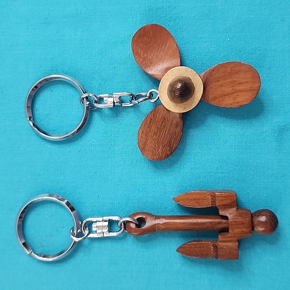 Hand Crafted Artison Wooden Boat Propeller and Anchor Keychains